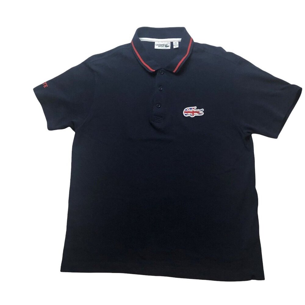 Lacoste Sport Mens Great Britain GBR Flag Crocodile Navy Red Pique Polo Shirt XL
